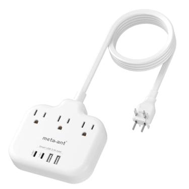 Imagem de Adaptador dos Estados Unidos para o Japão, meta-ant 2 pinos para 3 tomadas adaptador de saída com 3 saídas e 4 USB (2 USB-C), cabo de extensão de 5 pés, tomada plana giratória 180 1875W, adaptador de