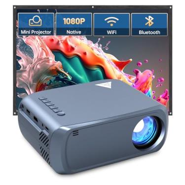 Imagem de Ohdil Mini projetor com Wi-Fi e Bluetooth, projetor portátil 1080p, suporte de 430 cm, projetor de filmes HD, projetor externo compatível com telefone/tablet/laptop/TV Stick/PS4/HDMI/USB azul