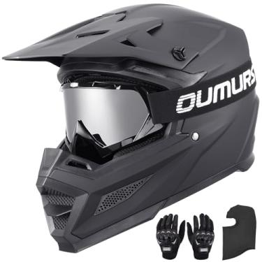 Imagem de OUMURS DOT Capacete ATV para motocicleta com óculos de proteção, luvas e máscara, viseira de sol ajustável, capacete para adultos, off-road, motocross, ciclomotor MX unissex - adulto - 809 preto fosco