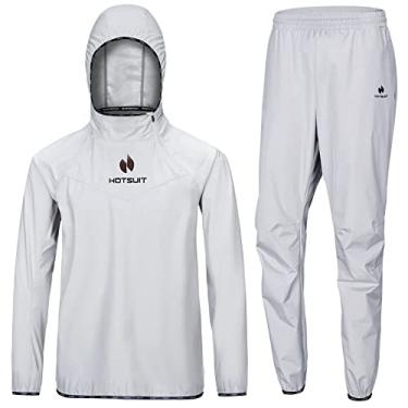 Imagem de HOTSUIT Terno de sauna para homens Sweat Sauna Jacket Calça Ginásio Workout Suits, Cinza Claro, 3GG
