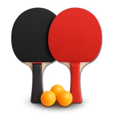 Imagem de Kit Ping Pong com 2 Raquetes e 3 Bolinhas – Borracha Antiderrapante para Iniciantes e Lazer