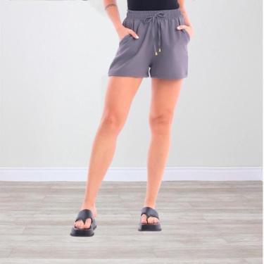 Imagem de Shorts Básico Feminino Tecido Crepe Duna - Ju Ribeiro Ind, Cinza claro