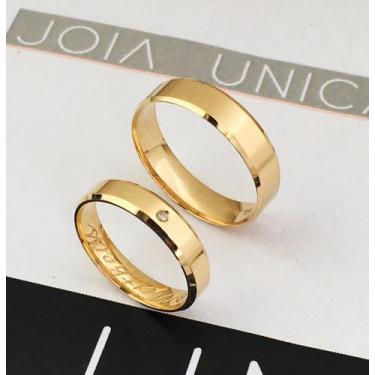 Imagem de Par de Alianças de Casamento Ouro 18k Chanfradas 3mm Semi Anatomica 1 