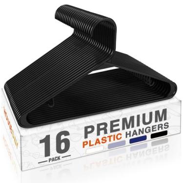 Imagem de Cabides de plástico HOUSE DAY Black, pacote com 16 unidades, economiza