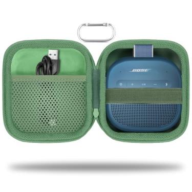 Imagem de co2CREA Capa de viagem rígida de substituição para alto-falante Bluetooth portátil Bose SoundLink Micro 2ª geração com mosquetão (capa verde grama)
