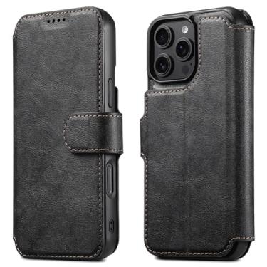 Imagem de YOGISU Capa tipo carteira magnética removível com porta-cartões para iPhone 16 Pro Max, capa protetora de couro sintético (para iPhone 16 Pro Max/preta)
