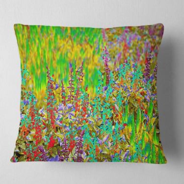 Imagem de Designart manta floral colorida texturizada para sala de estar, sofá, enchimento de almofada + capa de almofada impressa em ambos os lados 45,72 x 45,72 cm