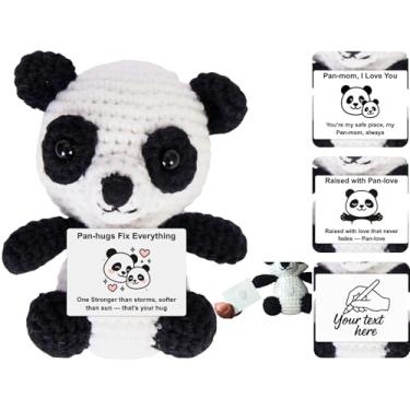 Imagem de Armonisa Handmade Mini Positive Crochet Animals Customizable Card Set with Positive Messages Emotional Support Crochet Birthday Gift for Woman Men Her him Motivational Desk Decor (Panda - Mom)