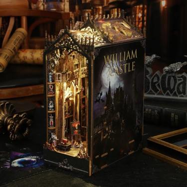 Imagem de Tcwhniev DIY Book Nook Kit Exquisite 3D Wood Puzzle Booknook Pretty Bookshelf Insert Decor Book Nook Model with Furniture and LED Light Artistic Book Stand Model Halloween/Christmas Decorations/Gifts