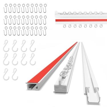 Imagem de AJAZZ Suporte de teto autoadesivo para cortina de teto, trilho para cortinas (3,32 m, branco) para parede lisa - sem broca, parafusos, haste de cortina adesiva (não flexível)