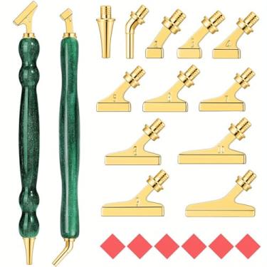 Imagem de Caneta de pintura de diamante alternativa para artesanato DIY, 2 peças de acessórios de pintura de diamante de combinação de resina, 12 peças de ponta de caneta de liga com design de 45° Wish 6