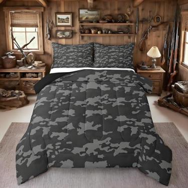 Imagem de Feelyou Conjunto de edredom casal, caçador de pato, cinza, camuflado, para crianças, meninos, meninas, exército, camuflagem, edredom para decoração de quarto, microfibra, 3 peças com 2 fronhas