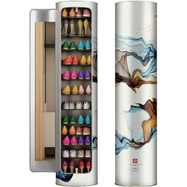 Imagem de W Rack De Armazenamento De Sapatos Giratório Com Porta Organizador De Sapatos Armário Spinning Shoe Rack Moderno Organizador De Sapatos De Pé Livre Para Quarto De Entrada D, One Color, 40x40x99cm