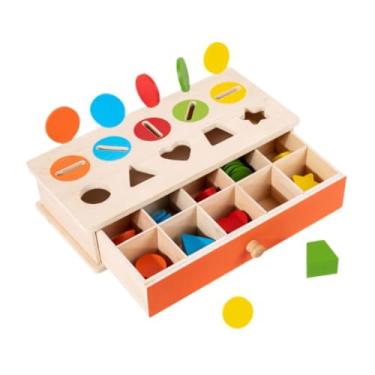 Imagem de menolana Montessori Toys Jogo de caixa de classificação de cores e formas de madeira, blocos de correspondência geométrica, tabuleiro de classificação