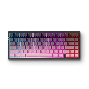 Imagem de Teclado mecânico sem fio G75 Pro, layout de 75%, montagem em junta, amortecimento de 5 camadas, retroiluminação RGB, 2,4 GHz/BT/modo triplo com fio, troca quente (preto rosa, Matcha Latte)