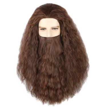 Imagem de Conjunto de peruca e barba Topcosplay Long Straight Light Brown