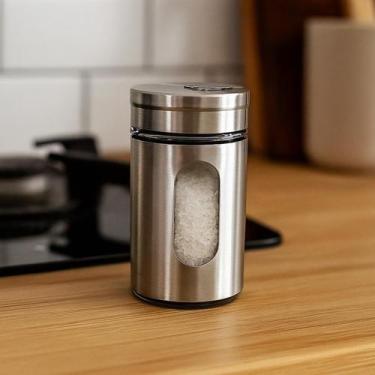 Imagem de Porta Condimentos Vidro Inox Tampa Giratória com Visor Moderno - Mimo 