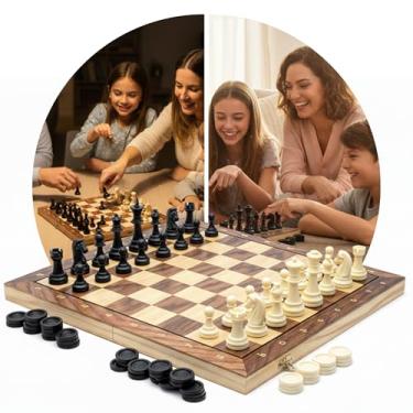 Imagem de Jogo Xadrez 3 em 1 Magnético com Damas Gamão Tabuleiro Dobrável 29x29 cm Estilo Estojo Clássico Profissional Luxo Peças Resina de Alto Impacto Recreação Estratégia Tamanho Portátil