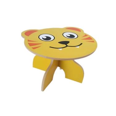 Imagem de Mesa Infantil Tiger Madeira Mesinha Didatica Com Cadeira Banquinho Desmontavel Kit Amarela