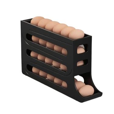 Imagem de Organizador Porta Ovos para Geladeira 4 Andares - Capacidade para 20 a 30 Ovos em Plástico Resistente, Economia de Espaço e Prático(1 PEÇA 4 ANDARES - PRETO)