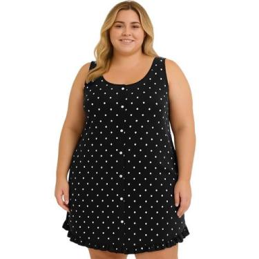 Imagem de Camisola Regata Feminina Plus Size Estampa Poá Larga Discreta Botão Pi