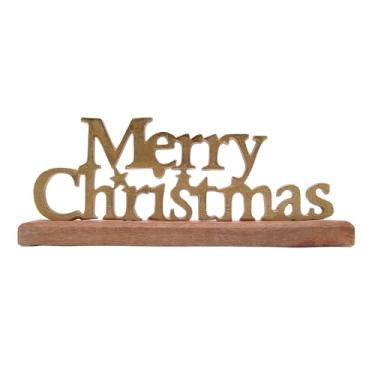 Imagem de Wowser Placa De Mesa Dourada Com Feliz Natal, Decoração Festiva Para Casa E Escritório, 12,7 Cm Altura