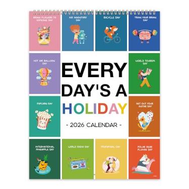 Imagem de Calendário 2026 – Calendário de parede vertical 2026, calendário de todos os dias de janeiro de 2026 a dezembro de 2026, 25 x 33 cm, grande calendário divertido com data juliana, perfeito para