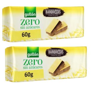 Imagem de 2 Wafers Gullón Biscoito Chocolate Sem Açúcar 60g Importado