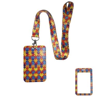 Imagem de Cordão Autismo Quebra Cabeça Porta Crachá Autista Cartão Identificação Personalizado Bilhete Único Escolar Trabalho (Quebra Cabeça vermelho)