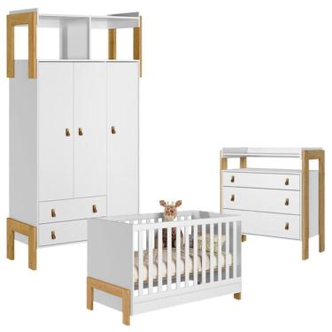 Imagem de Quarto de Bebê Fantasia Branco Acetinado – Qmovi