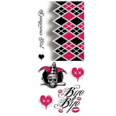 Imagem de Maquiagem Halloween Adesiva Tatuagem Temporária 3D Fantasia Arlequina e Coringa Pescoco Rosto Mao Corpo (Arlequina)