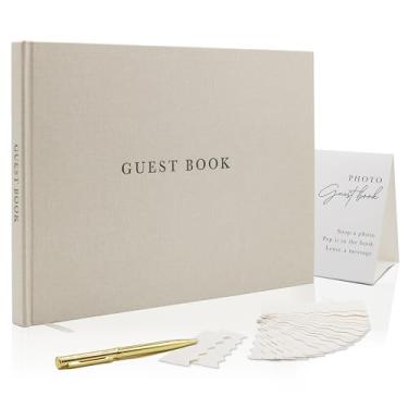 Imagem de Modern Album Designs Conjunto de livros de visitas de linho real - Livro de visitas em relevo 29 x 21 cm para casamentos, chuveiros, eventos, em branco e forrado, vem com placa, caneta, caixa e capas