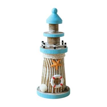 Imagem de Bothyi Enfeite de farol de madeira com tema de praia, decoração de mesa de torre de de 19 cm, decoração náutica para sala de estar de hotel e, Boia Salva-vidas