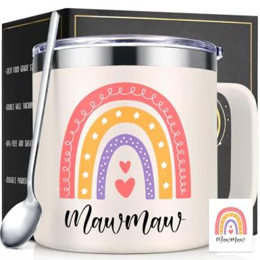 Imagem de Lifecapido Mawmaw Gifts, caneca de café isolada de aço inoxidável 400 ml com colher e cartão, presentes de Natal Mawmaw, presente de aniversário e Natal para vovó, cremoso