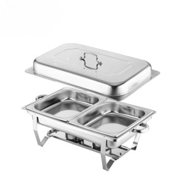 Imagem de Rechaud Profissional Inox 12L com 1/2/3 Divisórias para Buffet, Festas e Marmita Térmica - Chafing Dish Inoxidável, Recipiente para Buffet com Isolamento e Divisórias(2 DIVISÓRIAS)