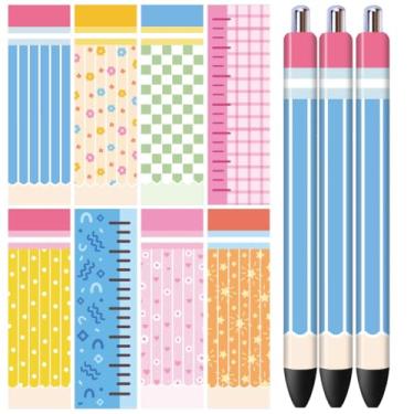 Imagem de Peacoblue Adesivo de transferência UV DTF em forma de lápis - 48 peças à prova d'água impressão HD UV DTF caneta decalques adesivos para caneta lápis DIY personalizada artesanato decorativo presentes