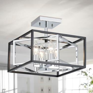 Imagem de AGV LIGHTING Luminária De Teto Semi-Embutida Moderna Cl055C, Luminária De Teto Quadrada, Base E12, 4 Luzes, C12 X L12 X A10, Acabamento Preto Fosco E Cromado