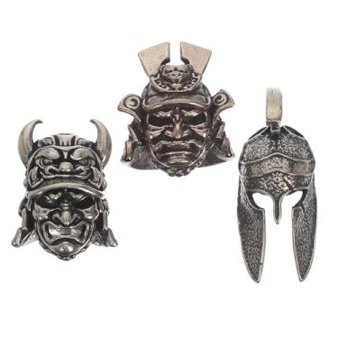 Imagem de LALAFINA 3 Peças Colar Com Pingente de Capacete de Samurai Japonês, Pingente de Caveira para Artesanato Faça Você Mesmo, Suprimentos para Fabricação de Pulseiras de Paracord Masculinas