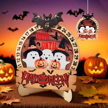 Imagem de Decoração vintage de Halloween calendário do advento decoração fantasma para porta da frente, linda janela de madeira 2025 para decoração de jardim interno e externo (fantasma)