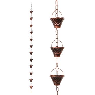 Imagem de KTZCTPCA Corrente de chuva para calha, calha decorativa de metal de 117 cm, coletor de chuva para fora, barris de chuva para coletar água da chuva para janela, jardim, pátio, pátio (Bronze)