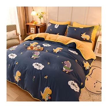 Imagem de Winter A Pure Cotton B Coral Fleece Conjunto de Quatro Peças Frente Única Veludo AB Flanela Cama Fibra de Leite Capa de Edredão de Inverno Forro de Lã Completo (Cor: B, Tamanho: 1,2 Três Peças P (F