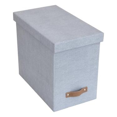 Imagem de Bigso John – Caixa de armazenamento de arquivos e organizador de arquivos para documentos importantes – Caixa de arquivo durável com tampa e alça de couro – 18,8 cm x 33 cm x 26,4 cm – Cinza