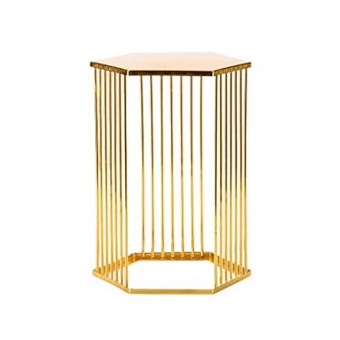 Imagem de Suporte de bolo de sobremesa dourado hexagonal dourado bandeja de bolo de metal para exibição de biscoitos, prato de doces para cozinha, festa de aniversário, sobremesa, frutas ()