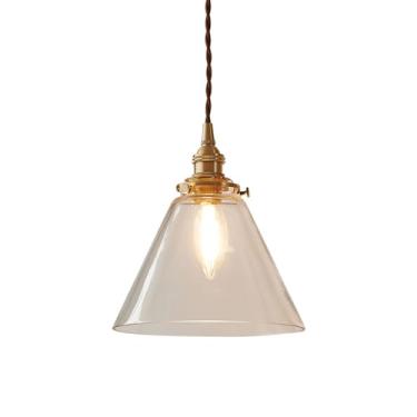 Imagem de YQSLQZZ Luzes de teto suspensas de vidro transparente, luminária decorativa para sala de jantar e ilha de cozinha, lustre pequeno dourado moderno de cabeceira, para pias de corredor