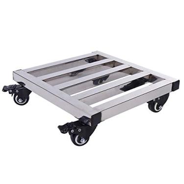 Imagem de FQCXCKJ Suporte de planta de metal resistente com rodas, bandeja quadrada de ferro para plantas, carrinho de plantas, móvel (prata 25 cm)