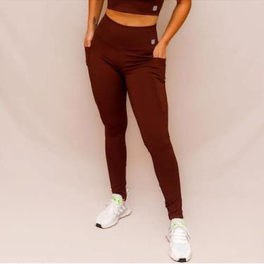 Imagem de Legging Confort Bolso Treino Corrida - Coffee - Alta Compressão e Tecn