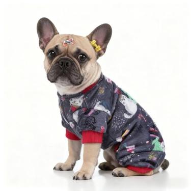 Imagem de Fatos para cães, ternos de lã coral macia para animais de estimação, ternos de gato para meninos e meninas, trajes de festa de Natal para cães e gatos (cinza, M)