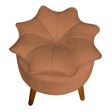Imagem de Puff Banqueta Decorativa Flor/Pétala Veludo com Pés Palito de Madeira – Estofado Redondo Design Floral (TerraCota, Flor/Petala)