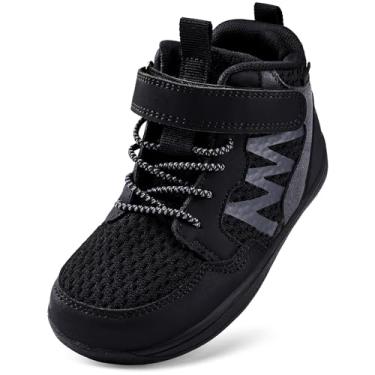 Imagem de WateLves Tênis infantil infantil largo descalço para meninas e meninos, respirável, cano alto, alça ajustável, leve, esportivo, atlético, zero drop, Preto, 14