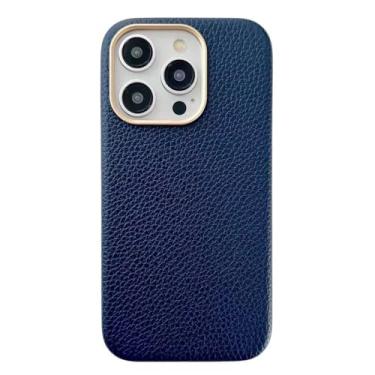 Imagem de Capa de couro para iPhone 15 Pro Max 15 Plus 14 13 12 Pro High-end Textura de lichia capa traseira de pele, azul, para iPhone13Pro